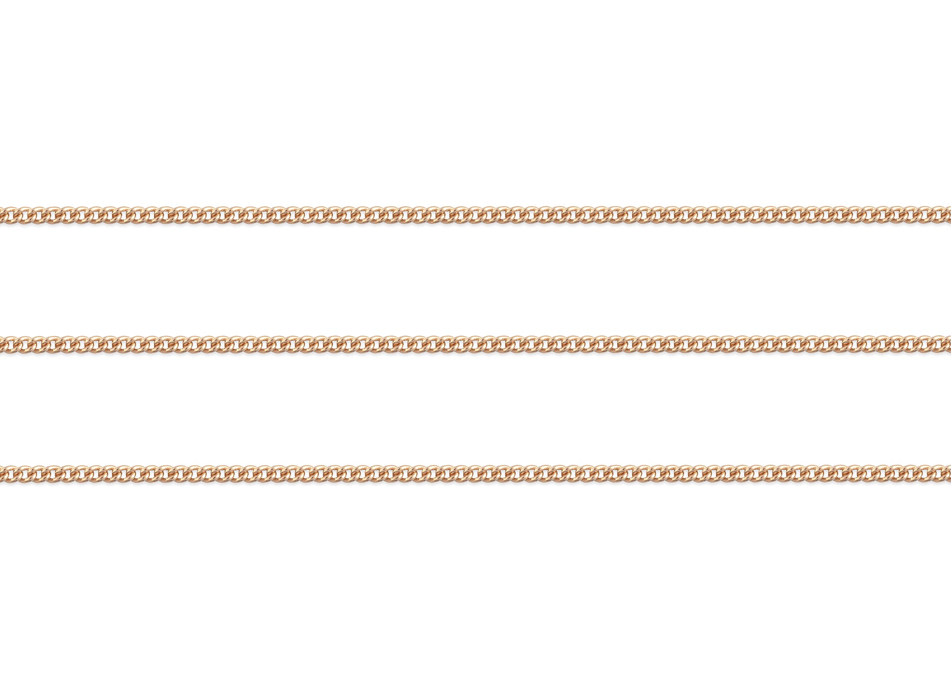 Gold 2.2mm curb chain on a white background