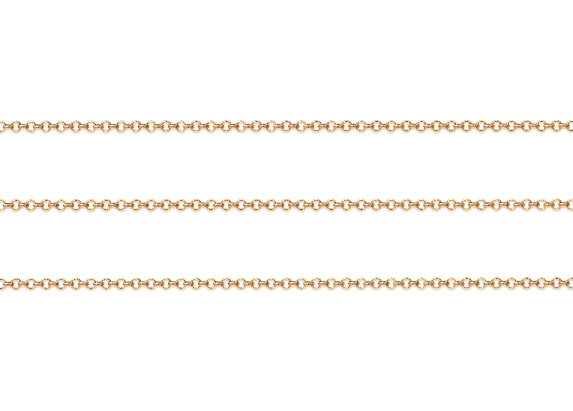 Gold 2.2mm rolo chain on a white background