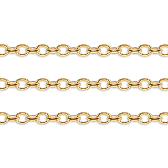Gold 2.9mm cable chain on a white background