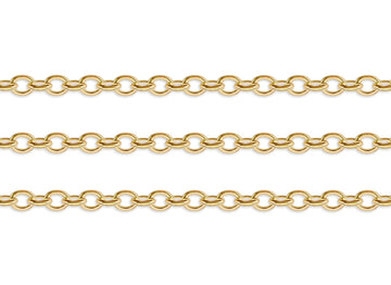 Gold 2.9mm cable chain on a white background