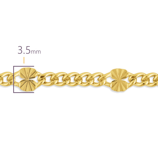 Gold chain with a close-up of its thickness on a white background