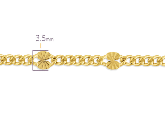 Gold chain with a close-up of its thickness on a white background