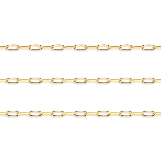 Gold 3.8mm round paperclip chain on a white background