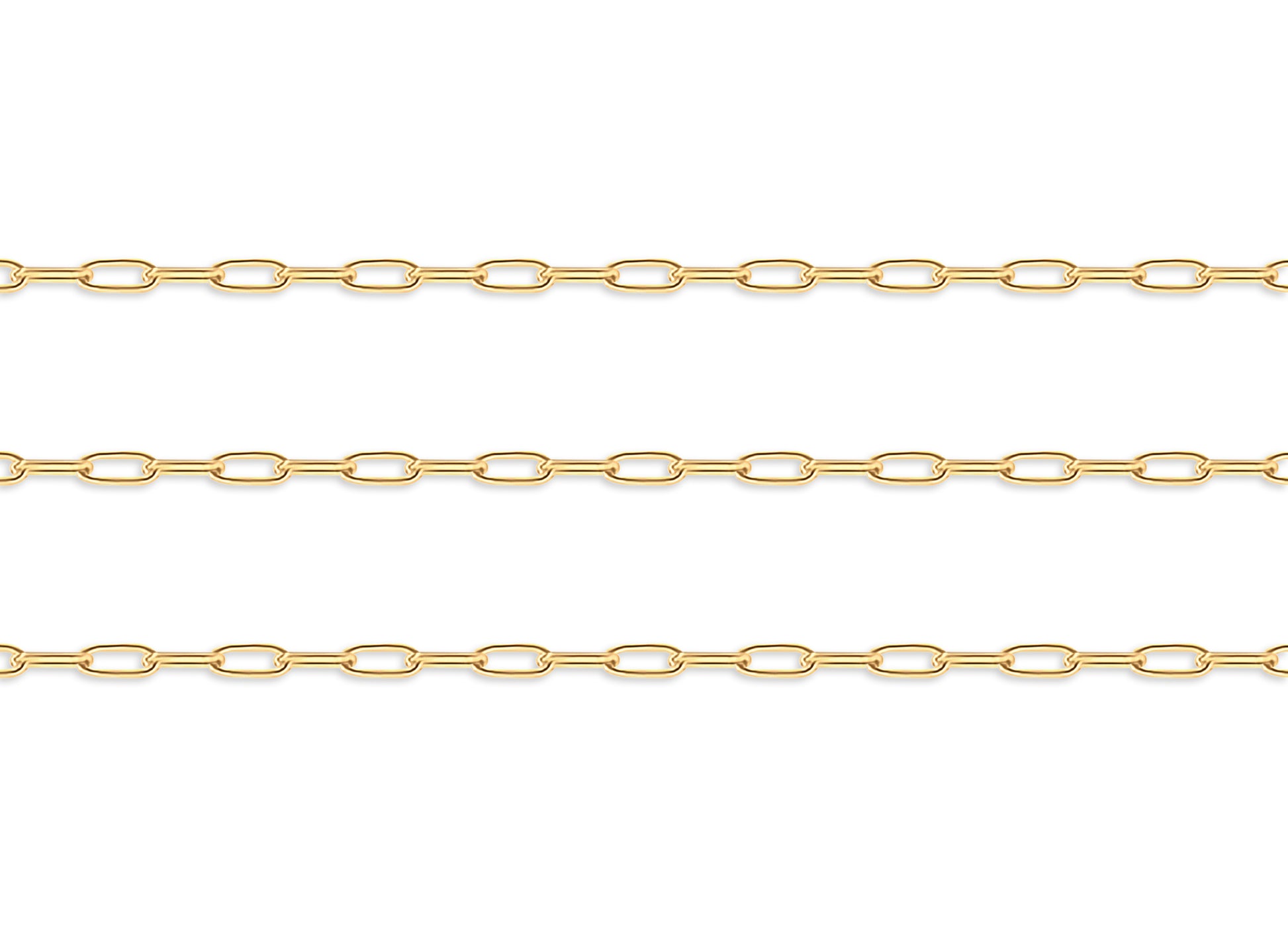 Gold 3.8mm round paperclip chain on a white background