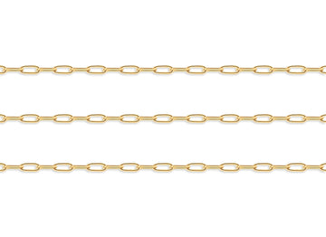 Gold 3.8mm round paperclip chain on a white background