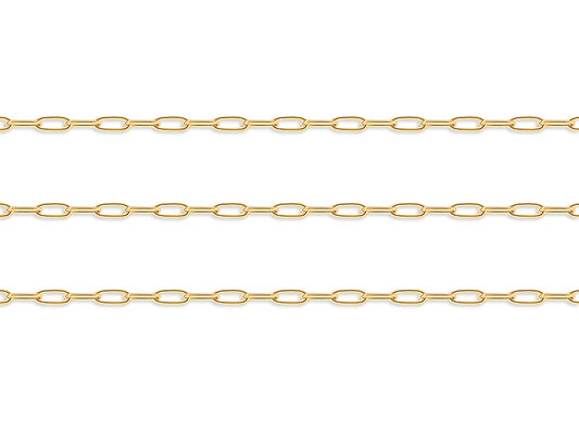 Gold 3.8mm round paperclip chain on a white background