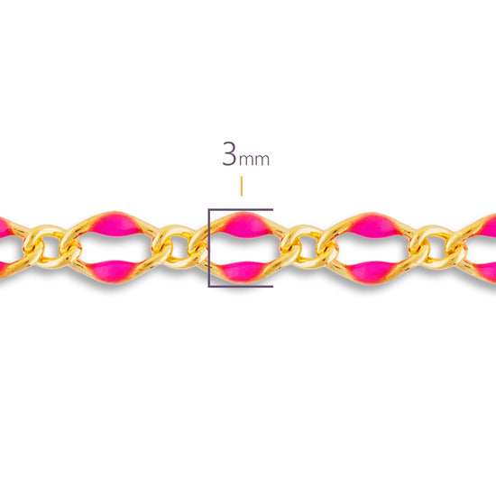 Gold chain with pink links on a white background