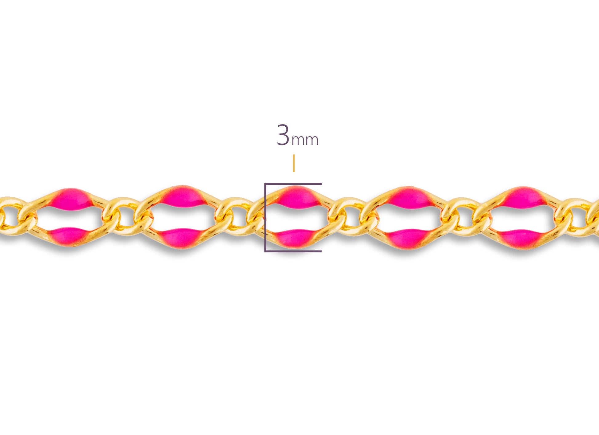 Gold chain with pink links on a white background