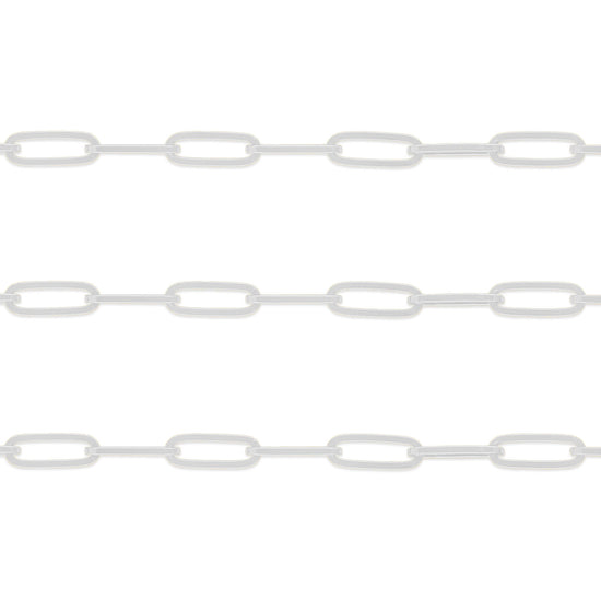 A flat square paperclip chain made of sterling silver, depicted against a white background.