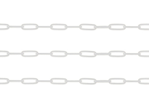A flat square paperclip chain made of sterling silver, depicted against a white background.