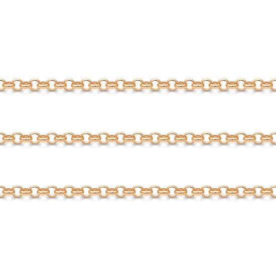 Gold 4mm rolo chain on a white background