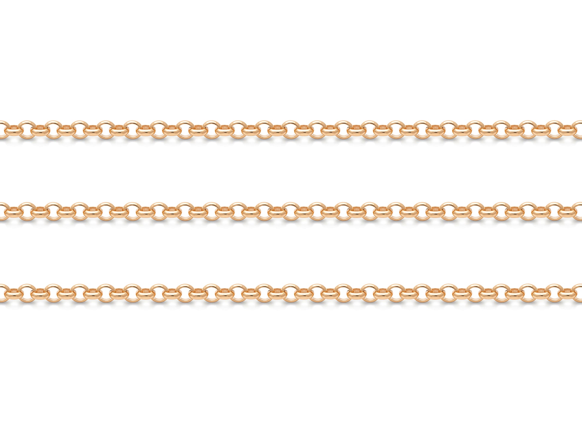 Gold 4mm rolo chain on a white background