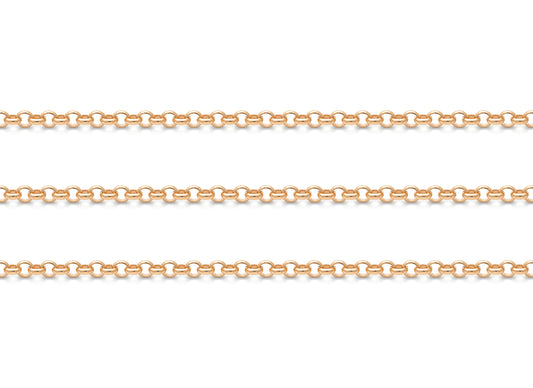 Gold 4mm rolo chain on a white background