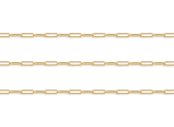 Gold 4mm round paperclip chain on a white background