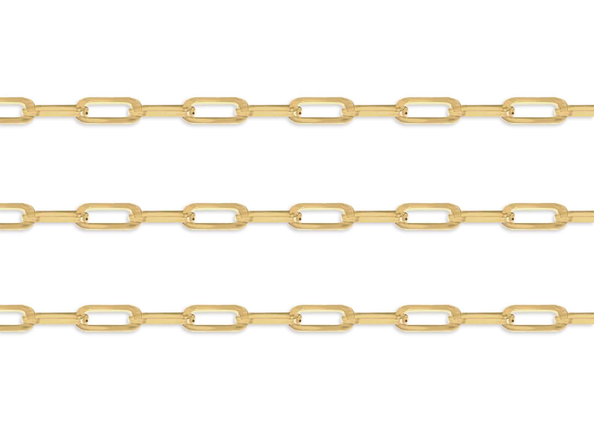 Gold 5.2mm flat paperclip chain on a white background