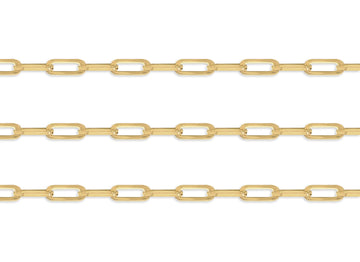 Gold 5.2mm flat paperclip chain on a white background