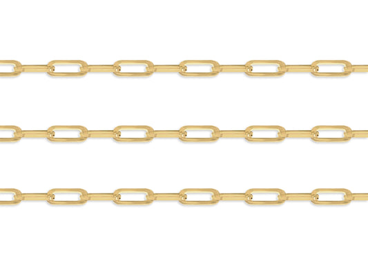 Gold 5.2mm flat paperclip chain on a white background