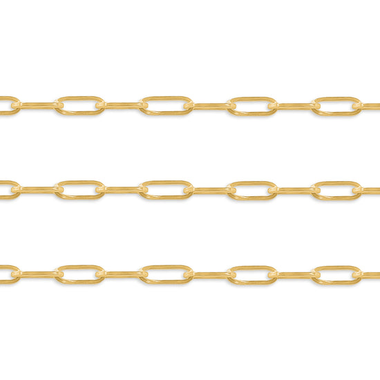 Gold 5.2mm round paperclip chain on a white background