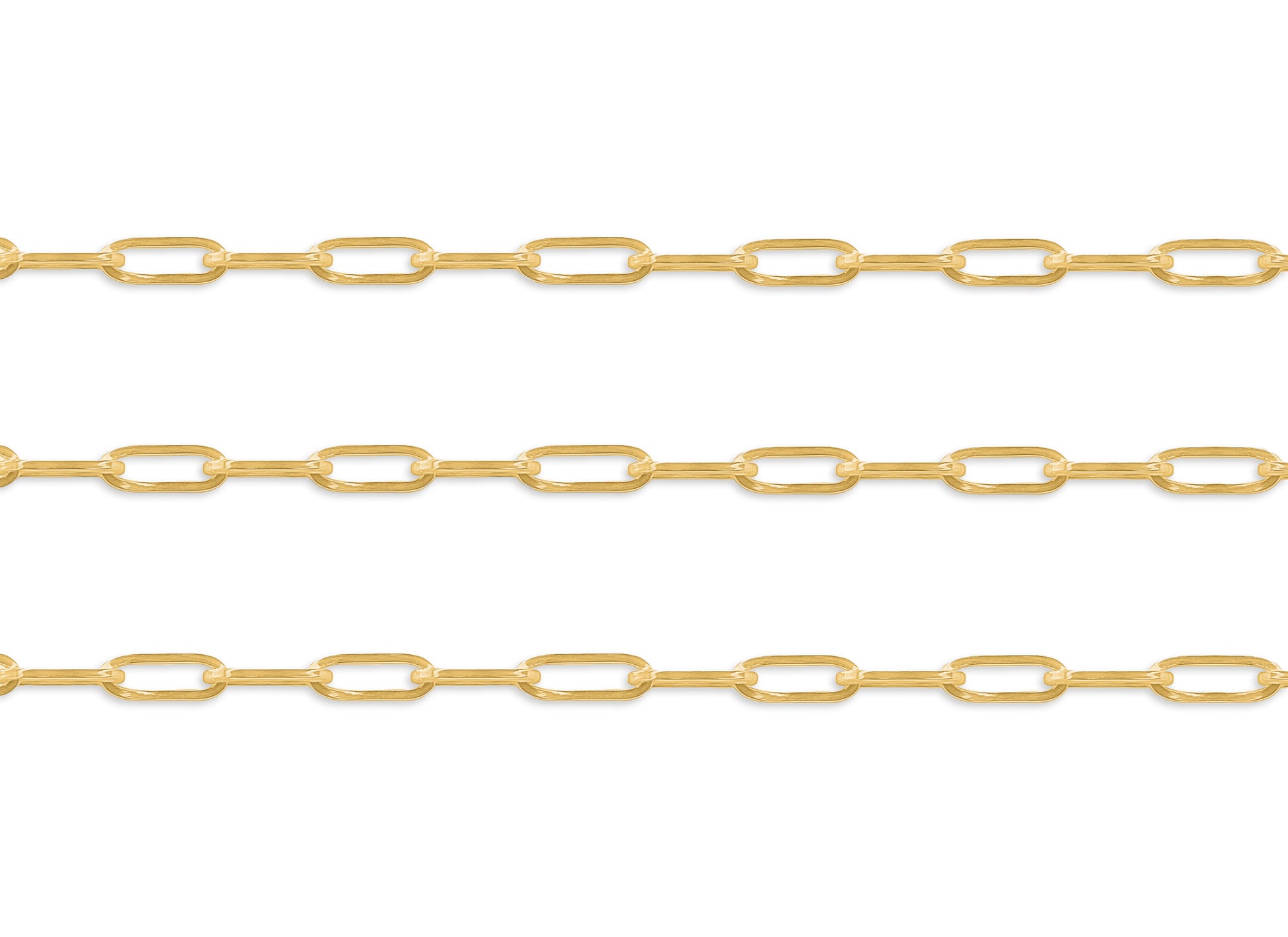 Gold 5.2mm round paperclip chain on a white background