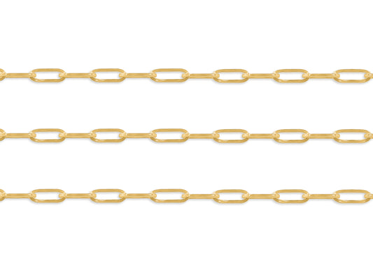 Gold 5.2mm round paperclip chain on a white background