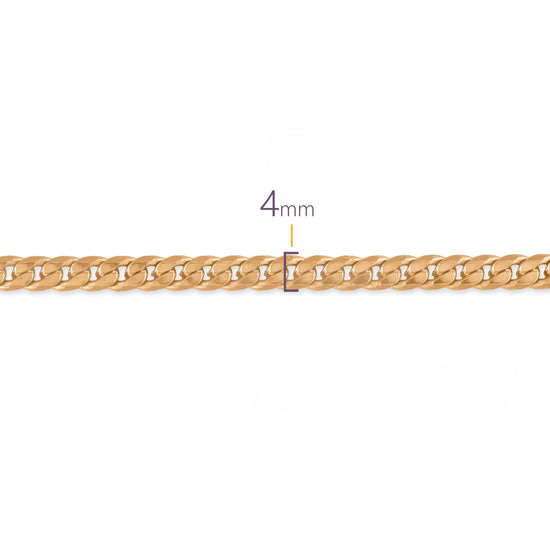 Gold chain with a 4mm width measurement on a white background