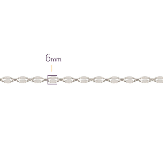 Silver chain with a 6mm width measurement on a white background