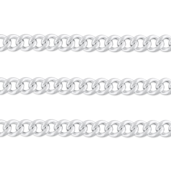 9.0mm Curb Chain By the Inch Sterling Silver Necklace Jewelry Riva Ethical Bulk Made in USA, Brooklyn NY