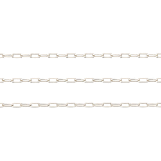 Silver paperclip chain on a white background