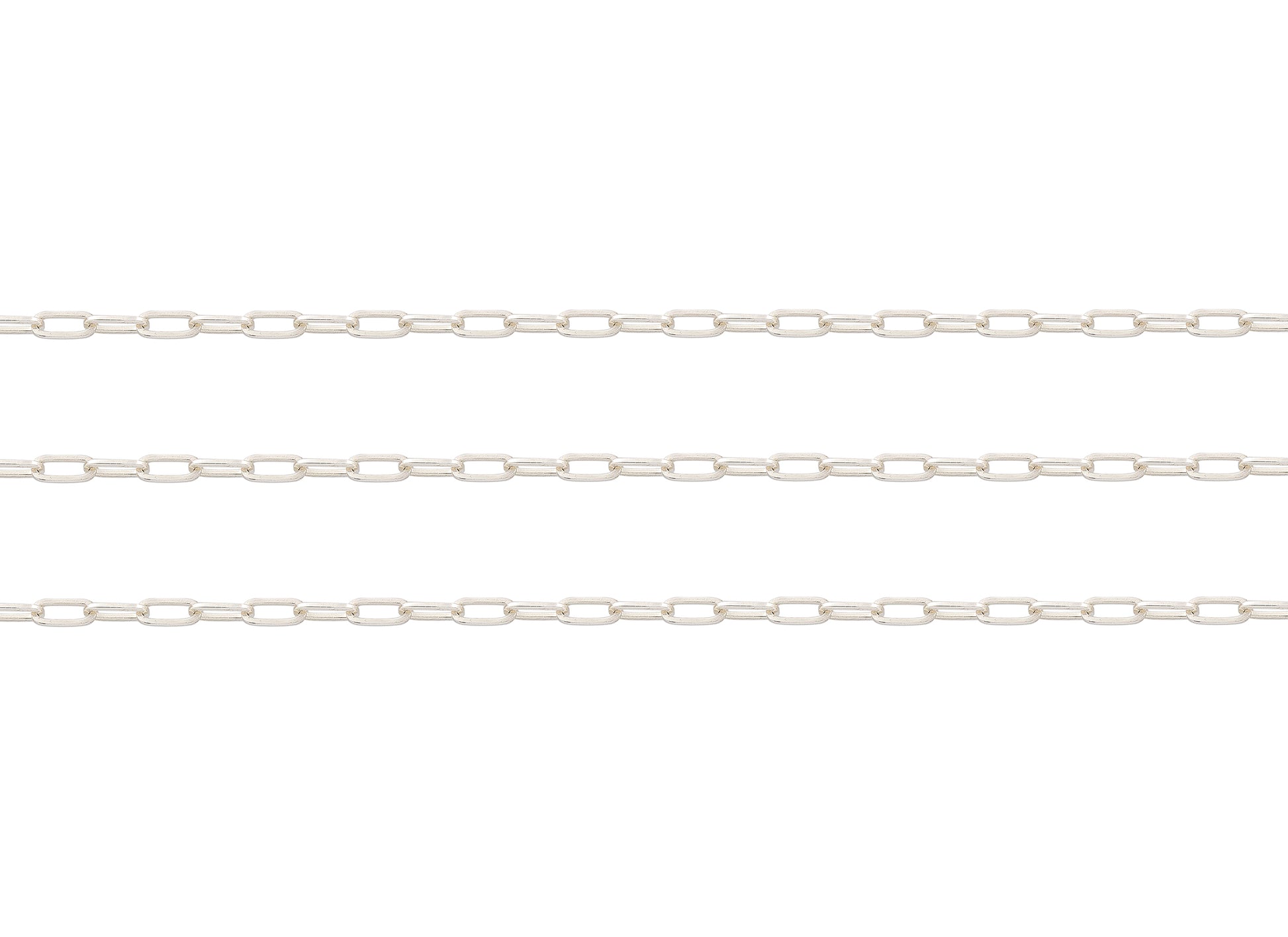 Silver paperclip chain on a white background