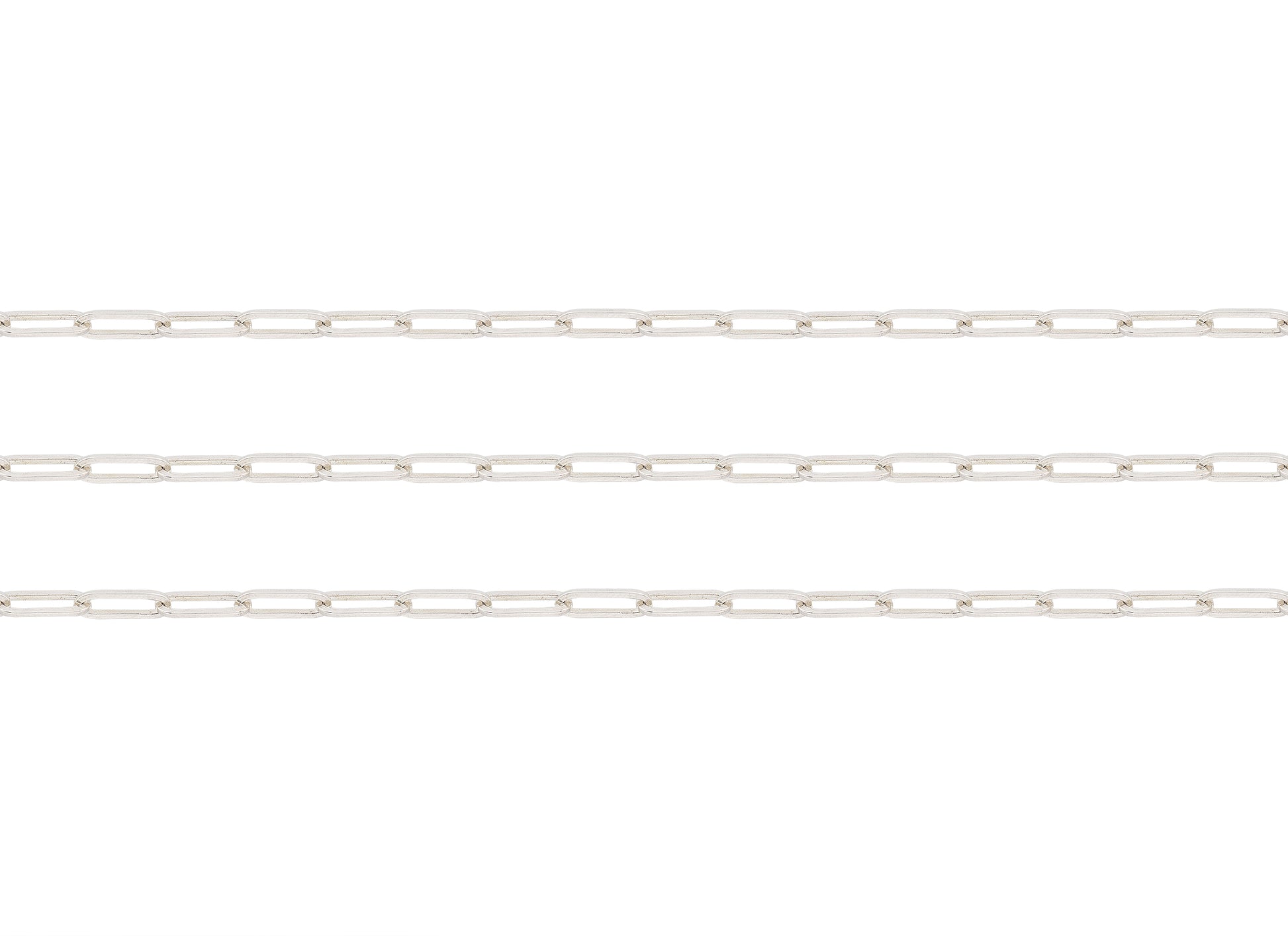 Silver paperclip chain on a white background