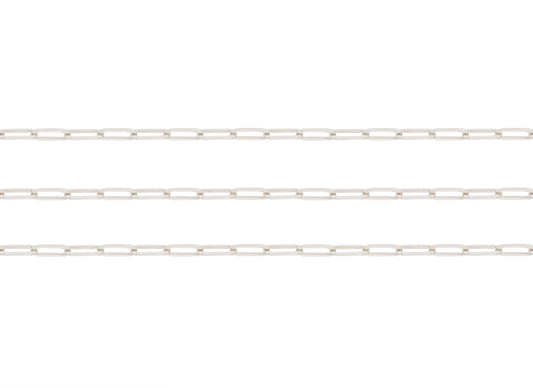 Silver paperclip chain on a white background