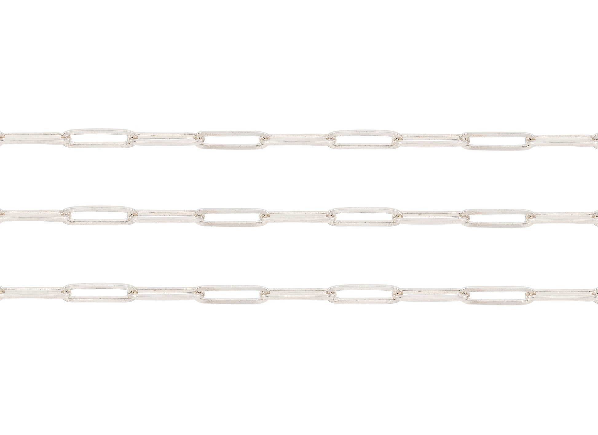 Sterling Silver paperclip chain on a white background