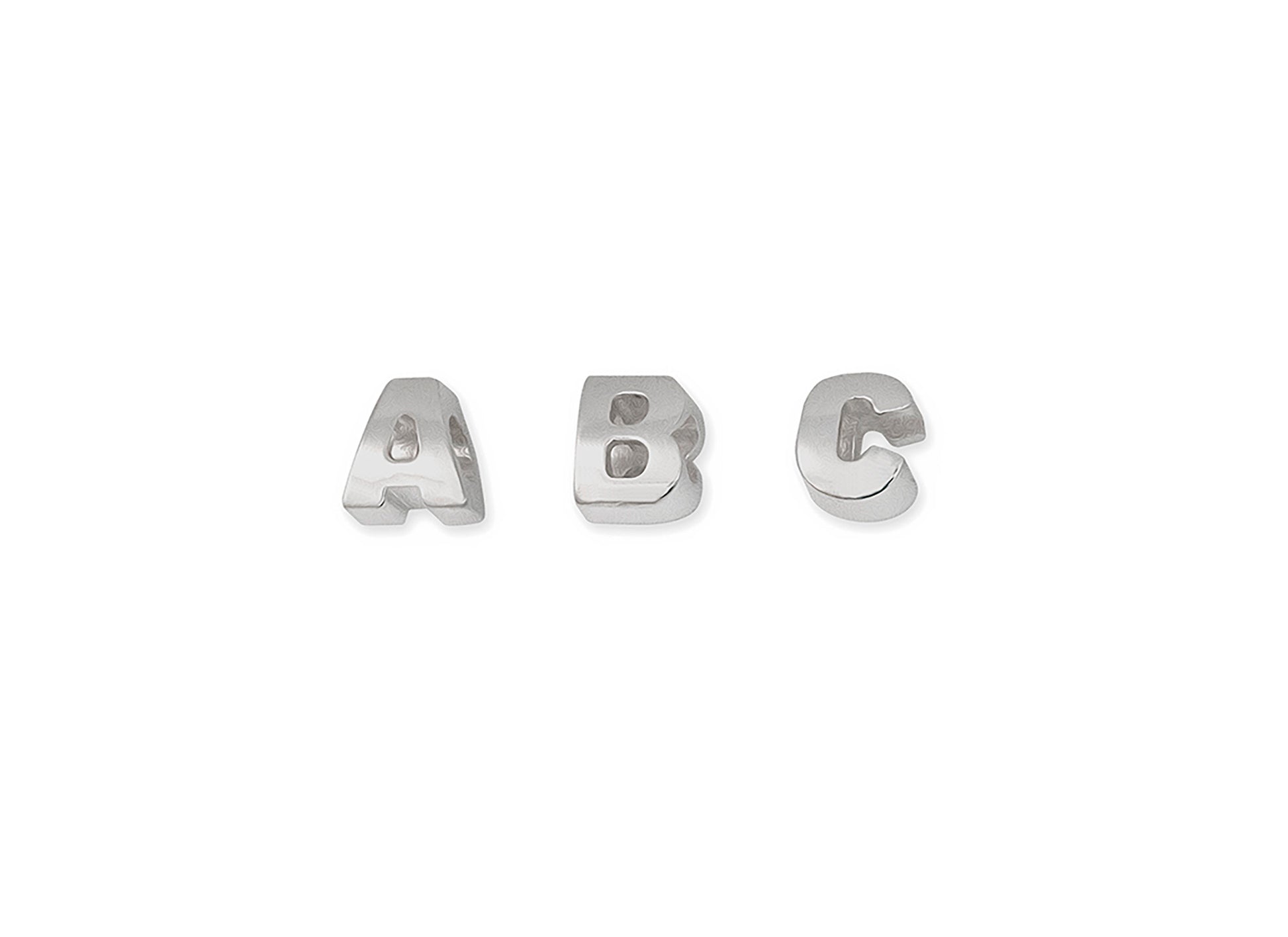 Silver letters 'A', 'B', and 'C' on a white background