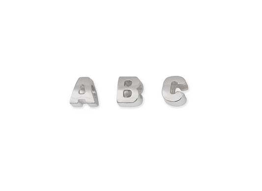 Silver letters 'A', 'B', and 'C' on a white background