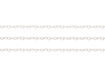 Silver chain with heart-shaped links on a white background
