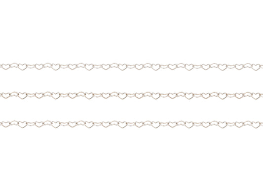 Silver chain with heart-shaped links on a white background