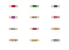 Gold jewelry connectors with colored gemstones on a white background