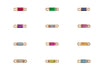 Gold jewelry connectors with colored gemstones on a white background