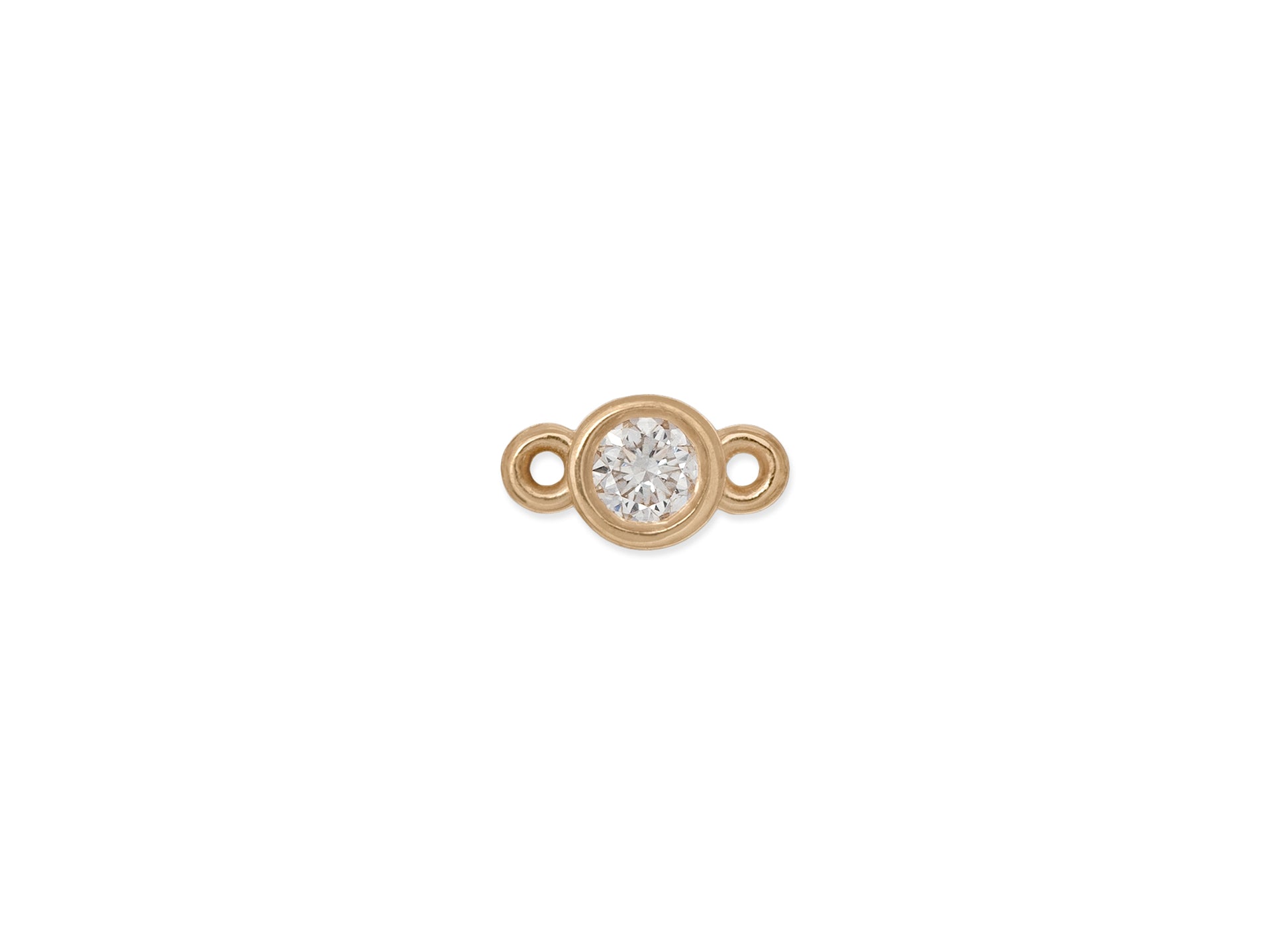 A bezel-set 2mm diamond connector in 14K gold with two bales on each end.