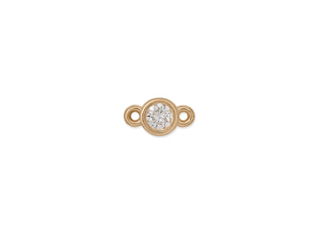 A bezel-set 2mm diamond connector in 14K gold with two bales on each end.