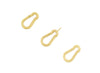 Three carabiner-shaped invisible clasps made of gold, displayed against a white background.