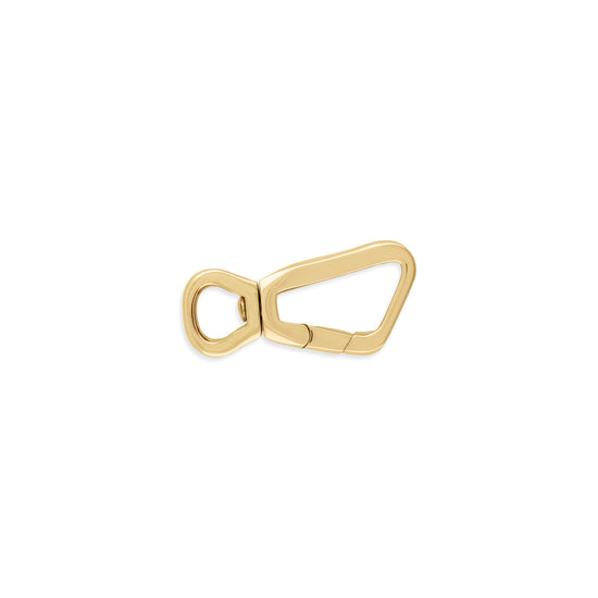 A gold carabiner swivel push gate clasp isolated on a white background.