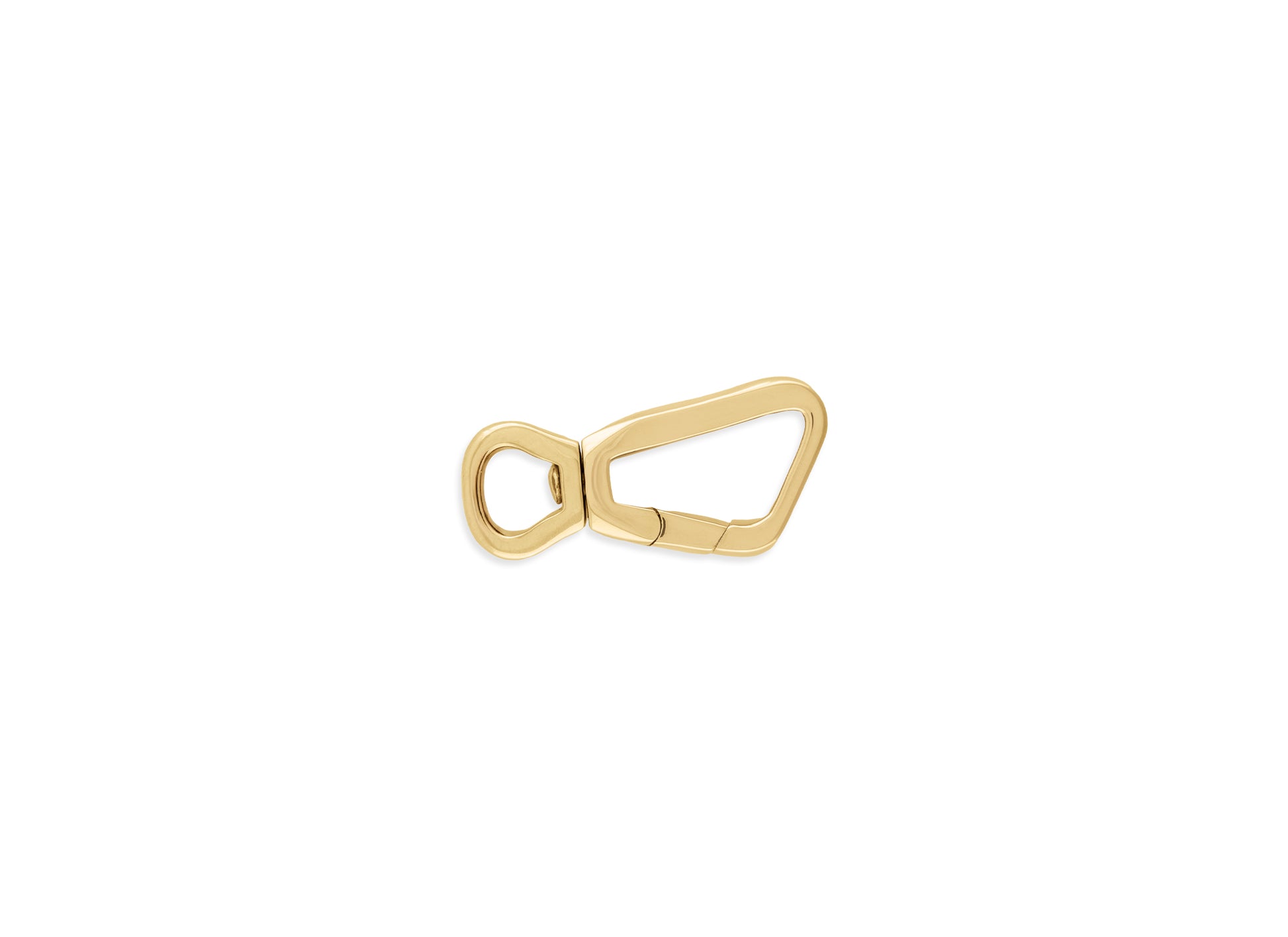 A gold carabiner swivel push gate clasp isolated on a white background.