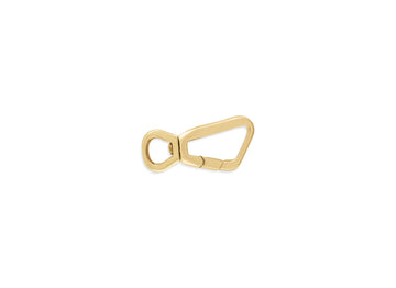 A gold carabiner swivel push gate clasp isolated on a white background.