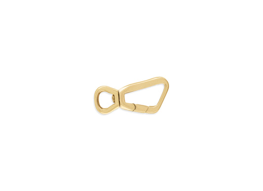 A gold carabiner swivel push gate clasp isolated on a white background.