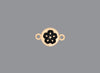 Round emoji connector in gold with a flower engraving on gray background