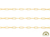 A close-up image of a 2.9mm round-wire paper clip chain in 14K Fairmined yellow gold, showing the texture and shine of the gold with the Fairmined certification logo.