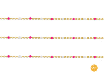 1.55mm Pink & White Enamel Cable Chain By the Inch