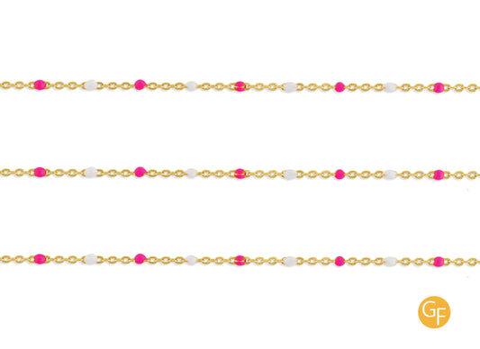 1.55mm Pink & White Enamel Cable Chain By the Inch