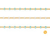 A gold-filled chain with mixed link enamel, featuring blue and white colored links, by the inch.
